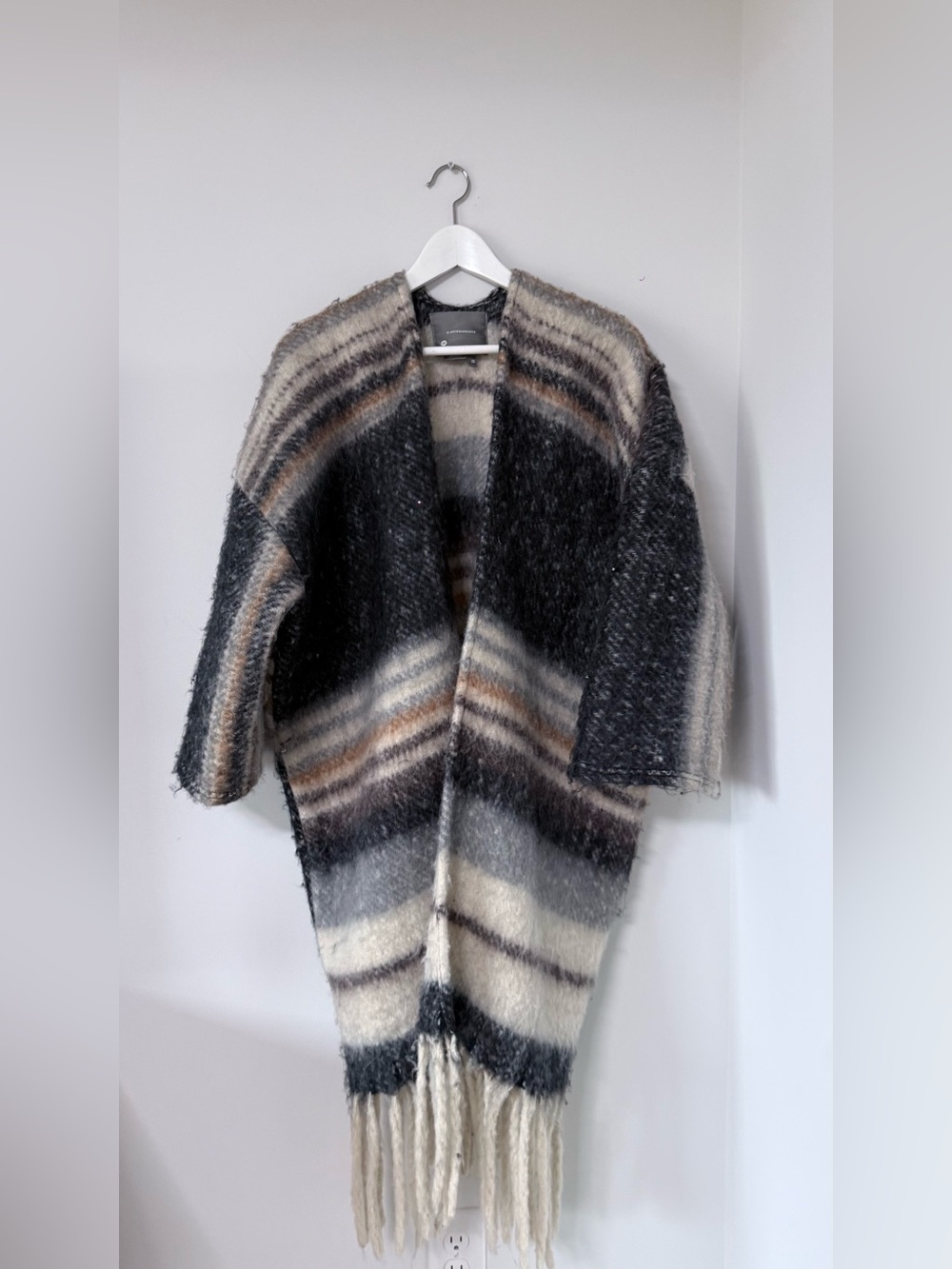 Anthropologie Women One Size Striped Fringe Cardigan Sweater Boho Fall Duster